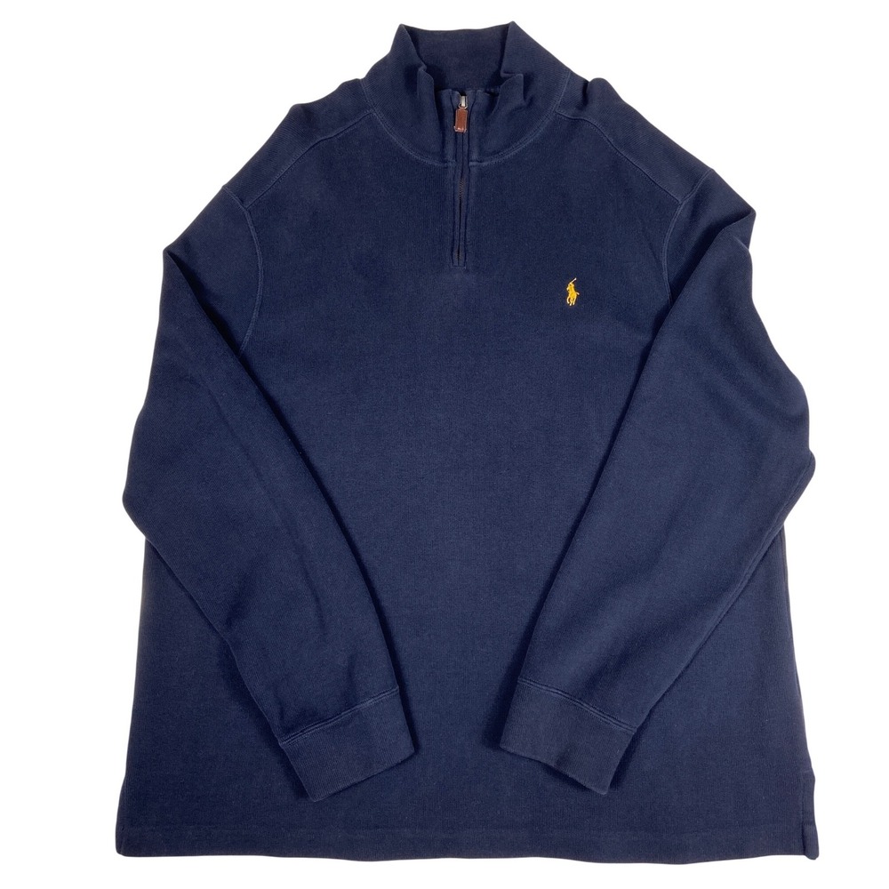 Polo Ralph Lauren Sweater Mens‎ XL Navy Blue Quarter Zip Mock Neck Pullover Knit